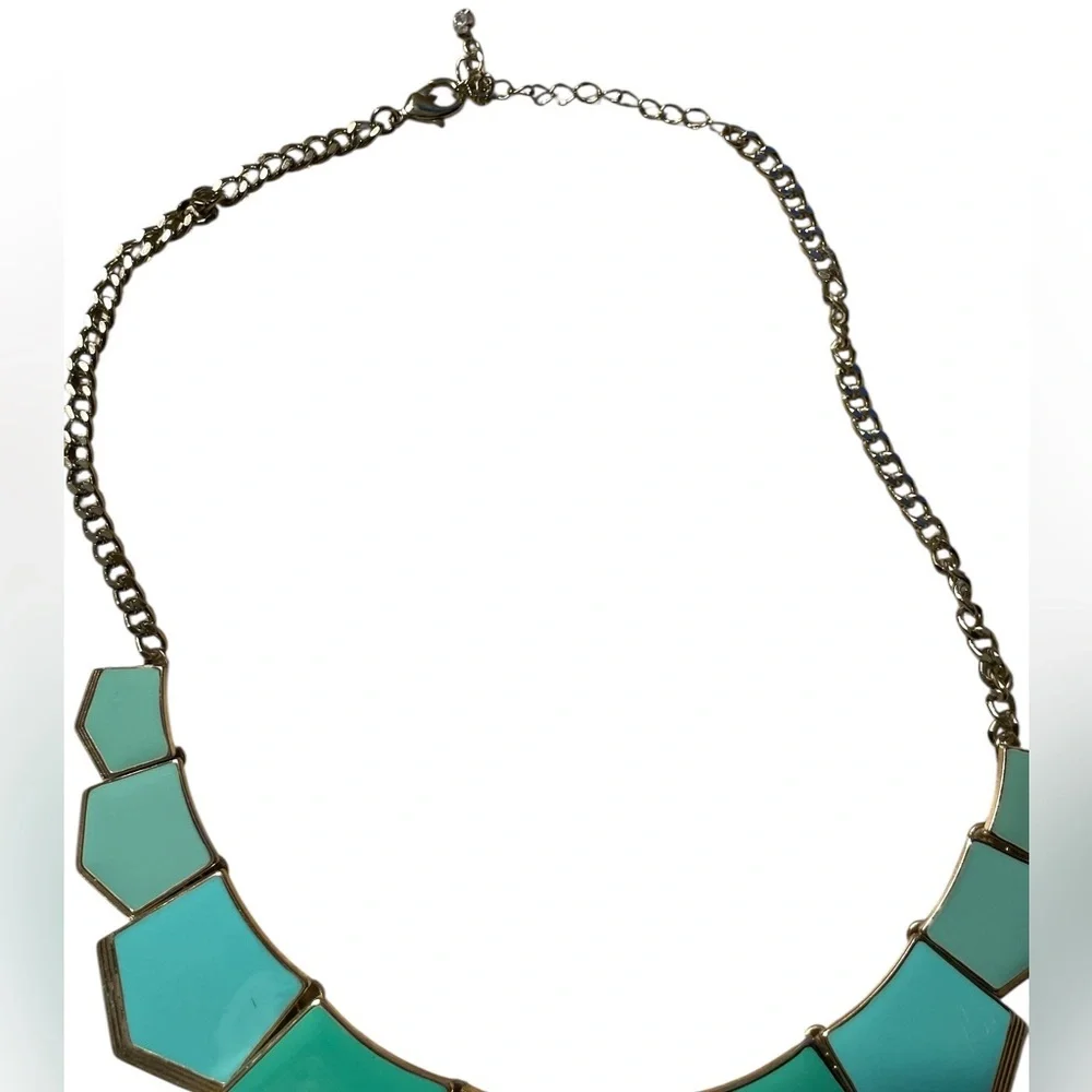 Y2K Boho Green & Blue Statement Necklace Gold Chain Adjustable Geometric